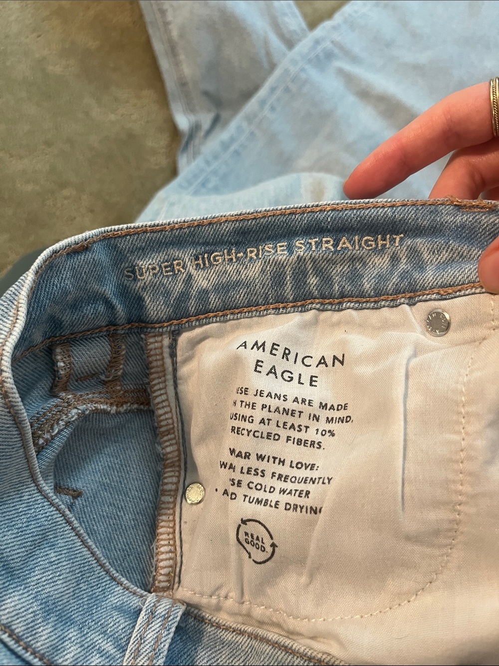American Eagle Outfitters Light Blue Super High Rise Straight Jeans - Picture 6 of 7